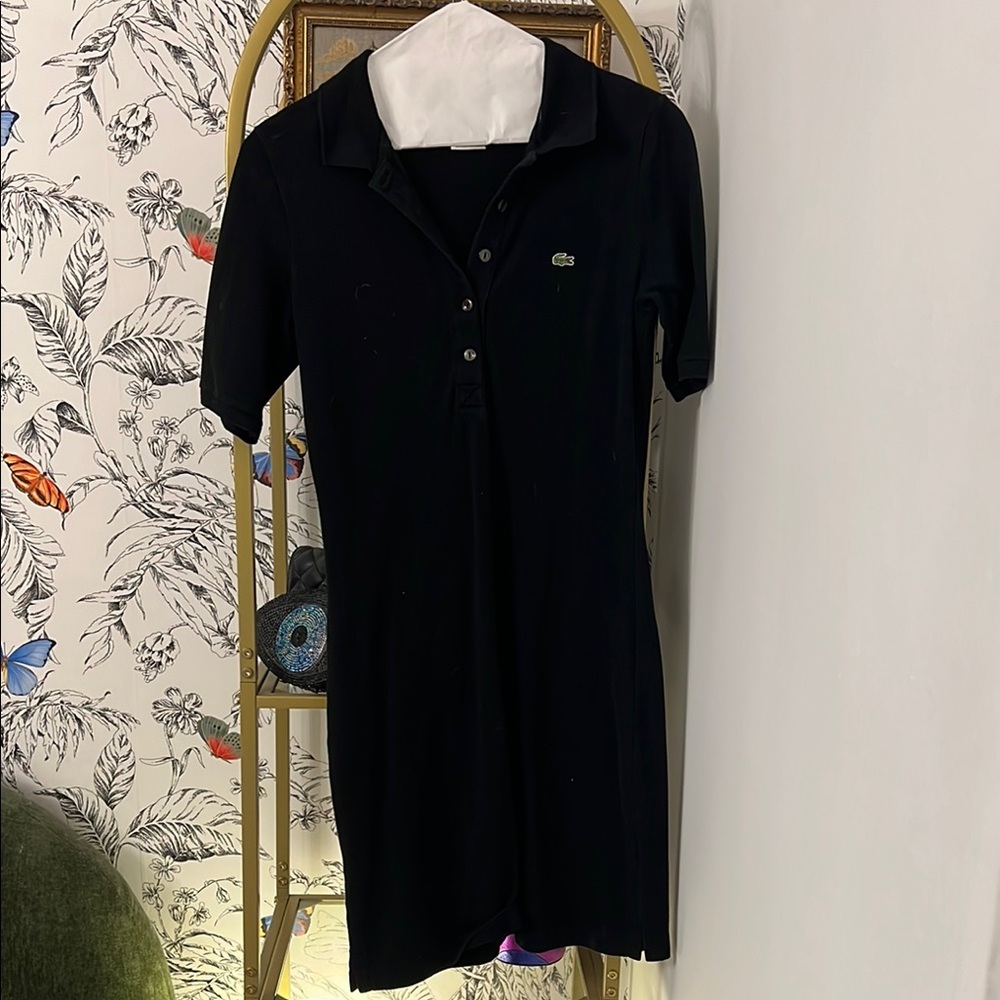 Lacoste Midnight Black Polo Dress with Iconic Green Logo Classic Fit size 34
